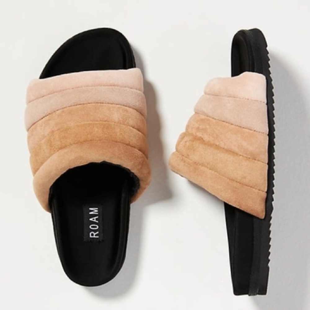 ROAM Women's Black and Tan Suede Slippers